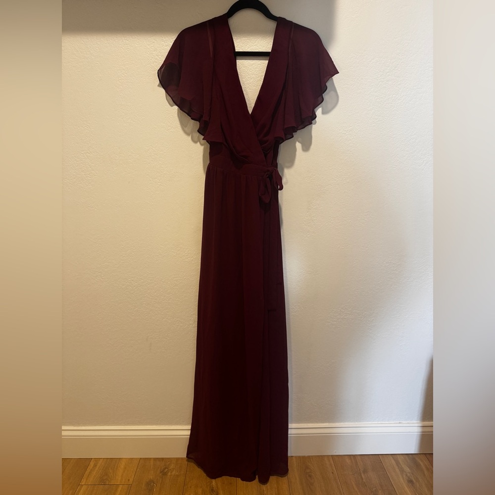 Lulus Convincing Grace Burgundy Flutter Sleeve Wrap Maxi Dress